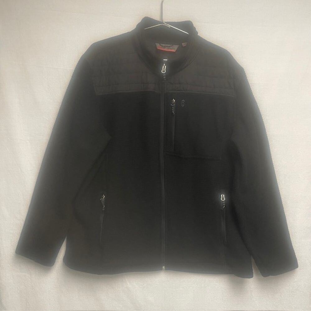 Men"s Free Country Black Fleece Jacket Grid Pattern - Size XXL